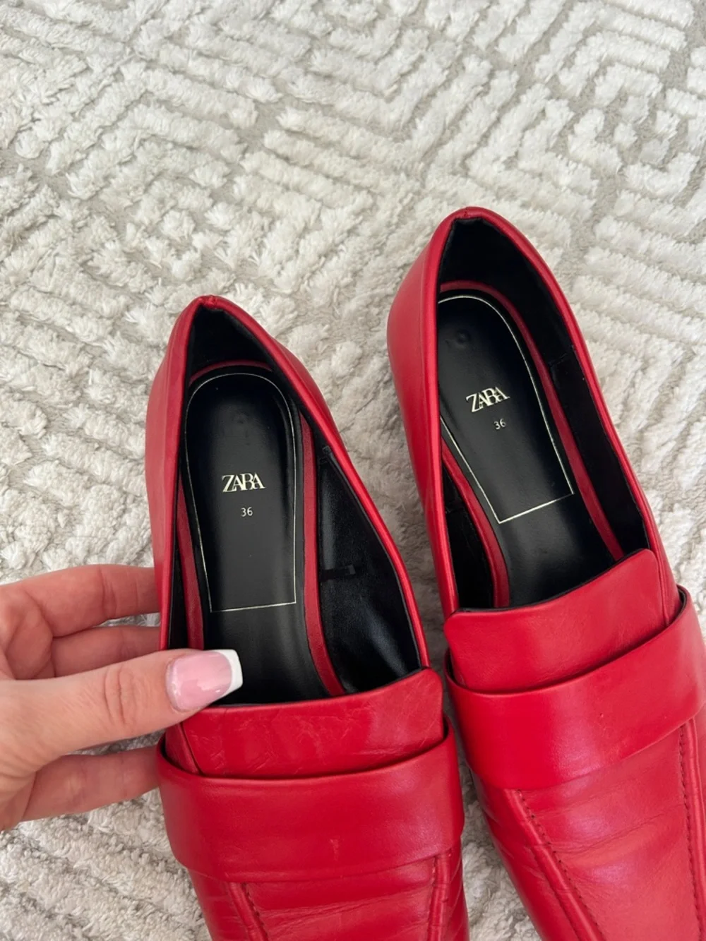 Zara Red Leather Penny Loafers - Women's Sleek Slip-On Flats - Picture 3 of 3